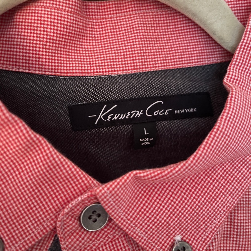 Kenneth Cole Mens Large Red & White Patterned Shirt